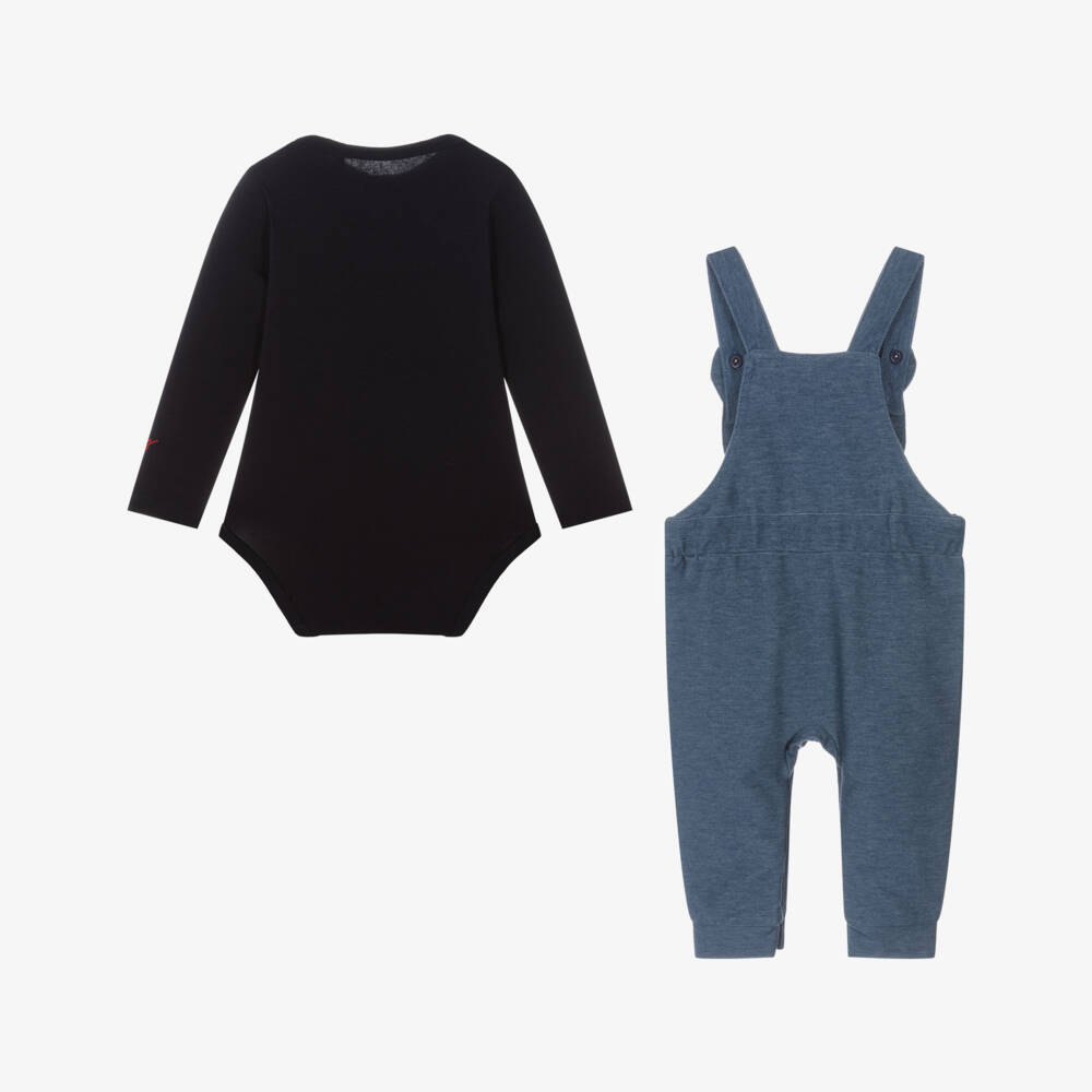 Guess-Baby Boys Teddy Bear Blue Denim Look Dungaree Set | Childrensalon Outlet