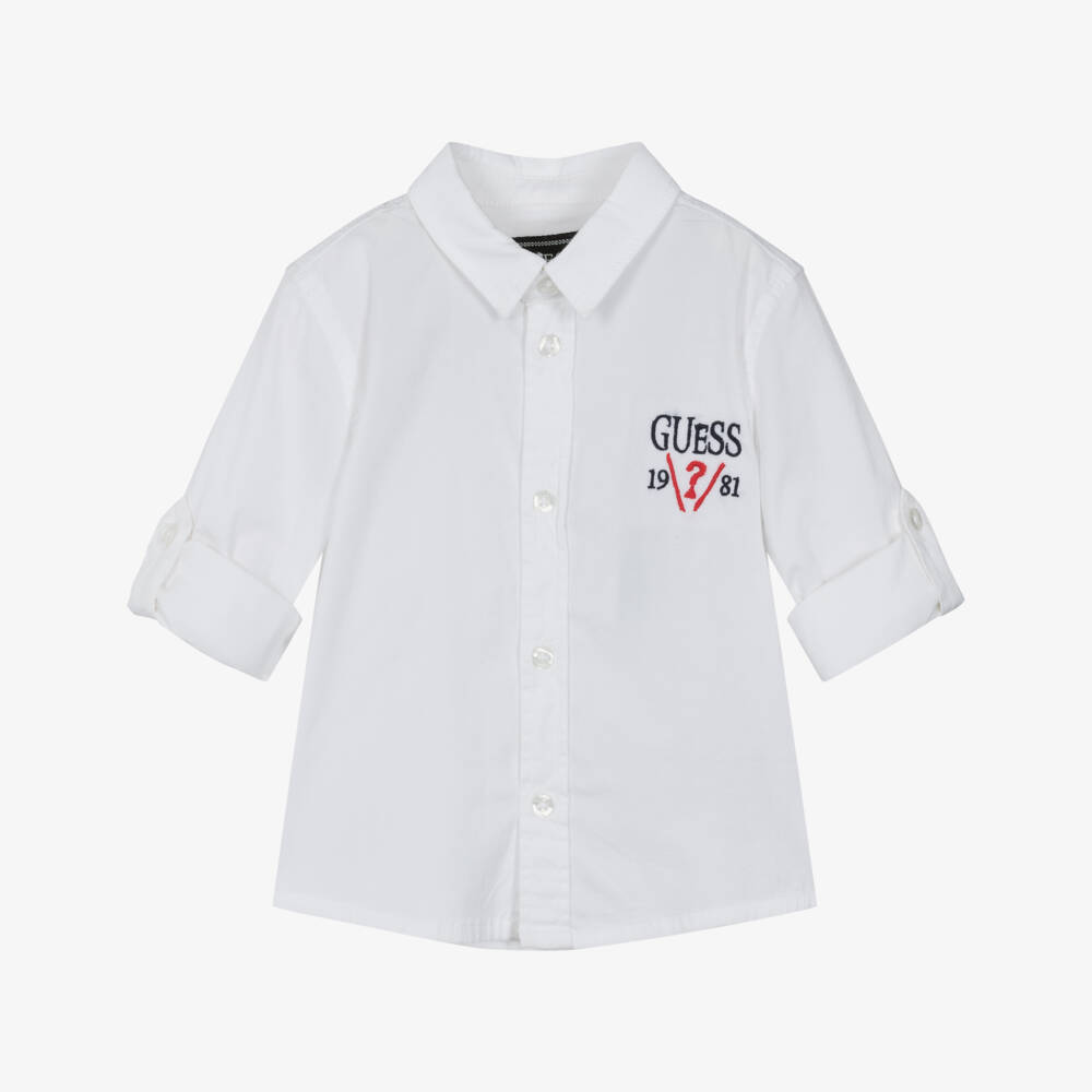 Guess-Baby Boys White & Beige Shirt & Trouser Set | Childrensalon Outlet