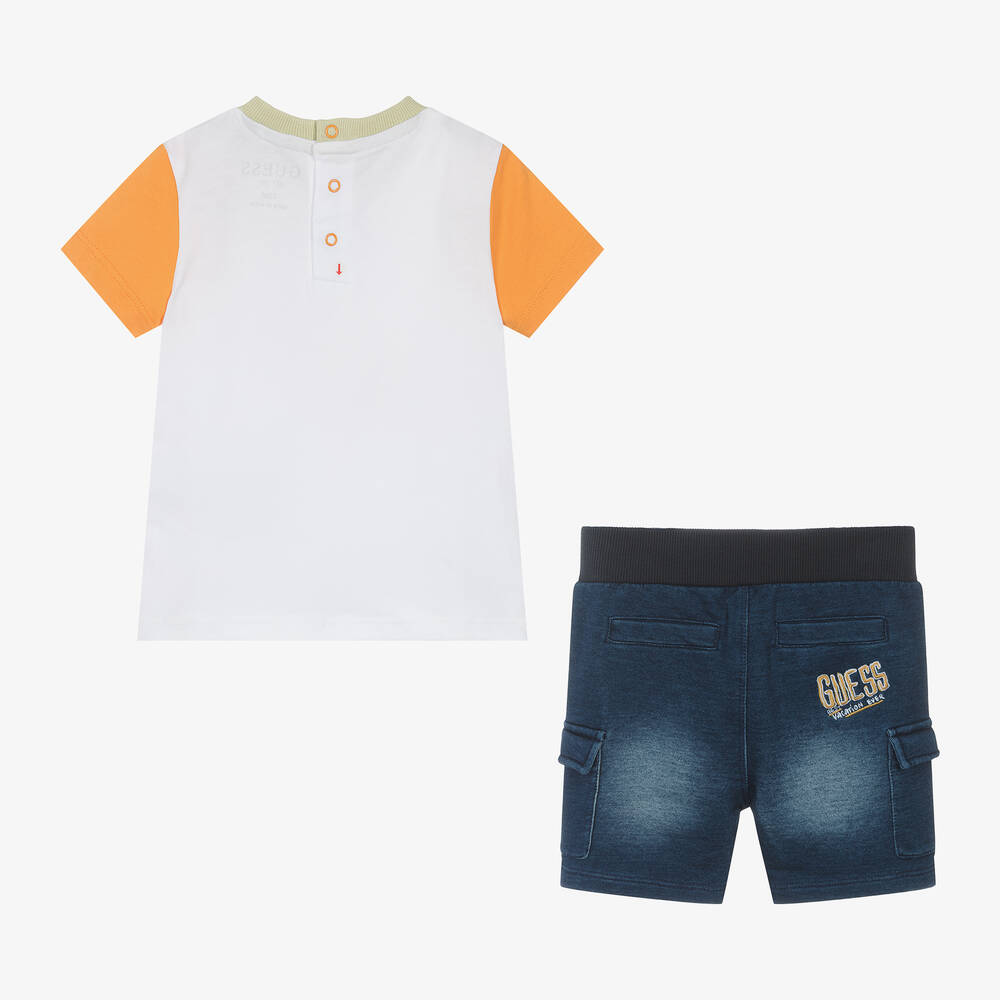 Guess-Baby Boys White & Blue Cotton Shorts Set | Childrensalon Outlet