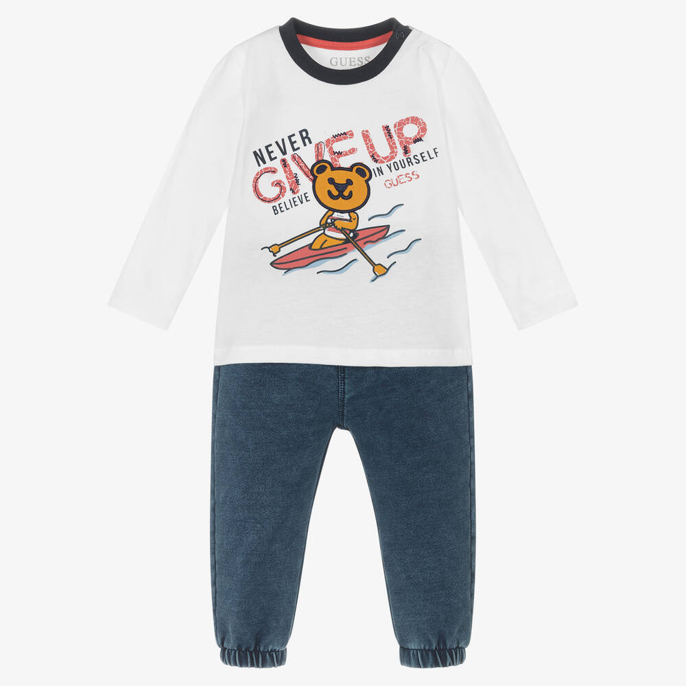 Guess - Babyhosen-Set in Weiß und Blau (J) | Childrensalon