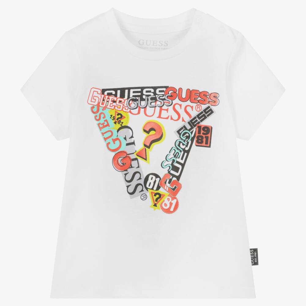 Guess - Белая хлопковая футболка для малышей | Childrensalon