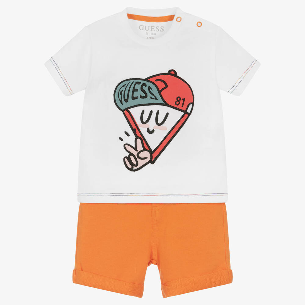 Guess - Top & Shorts Set in Weiß und Orange | Childrensalon