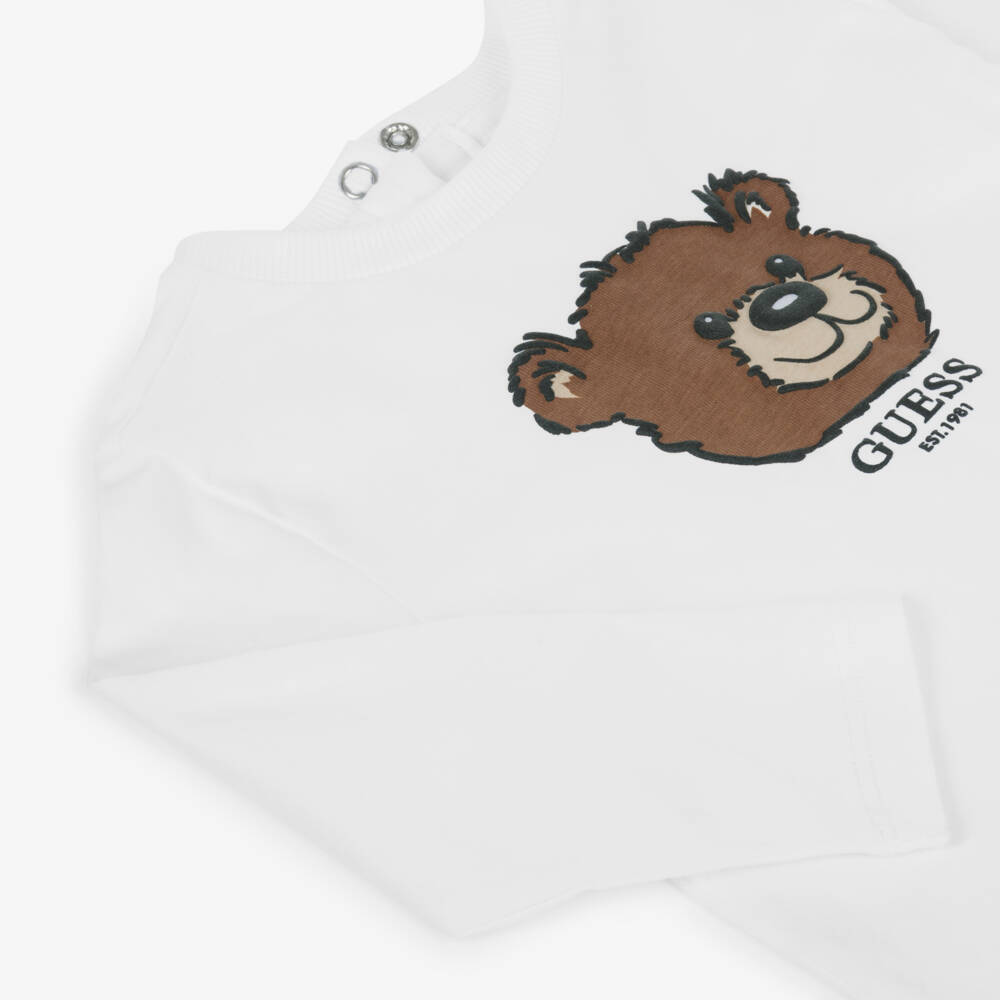 Guess-Baby boys White Organic Cotton Teddy Bear Logo Top | Childrensalon Outlet