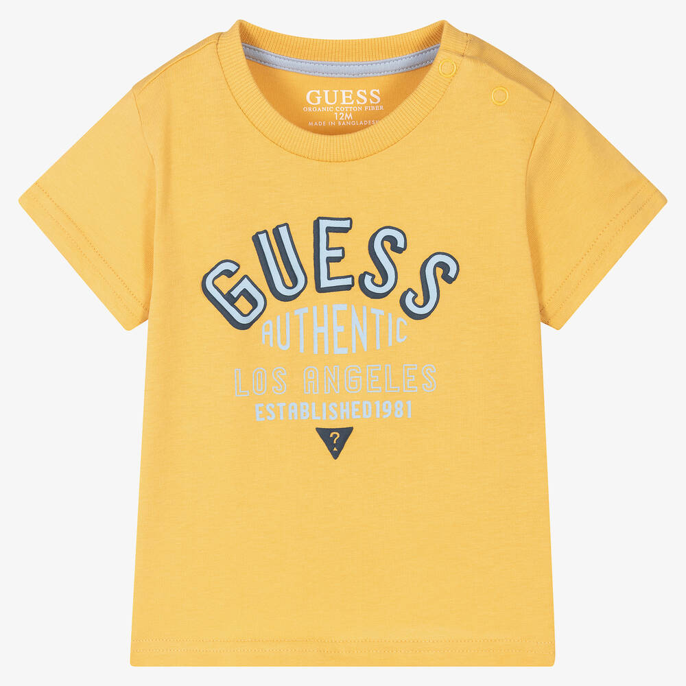 Guess - T-shirt jaune en coton bébé garçon | Childrensalon