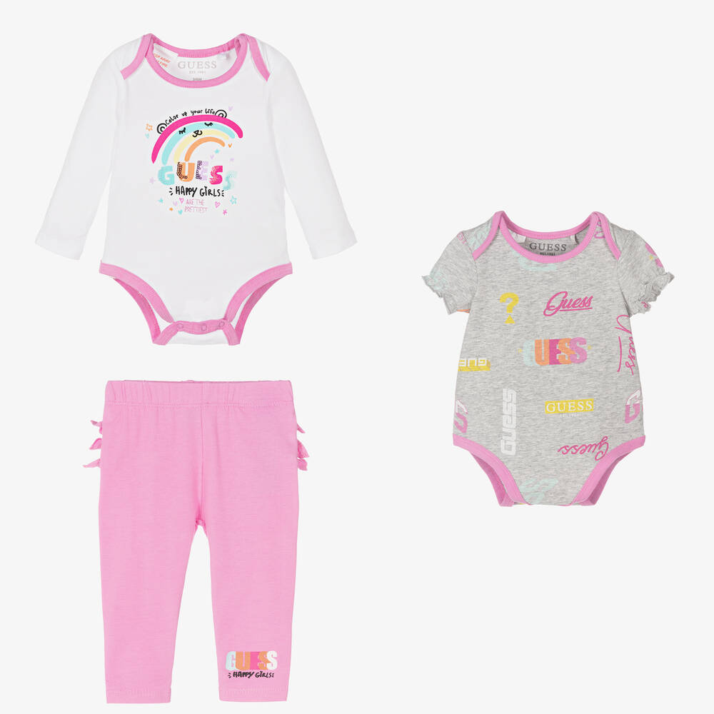 GUESS Baby Girl's Vest, Long Sleeve Top and Leggings Set