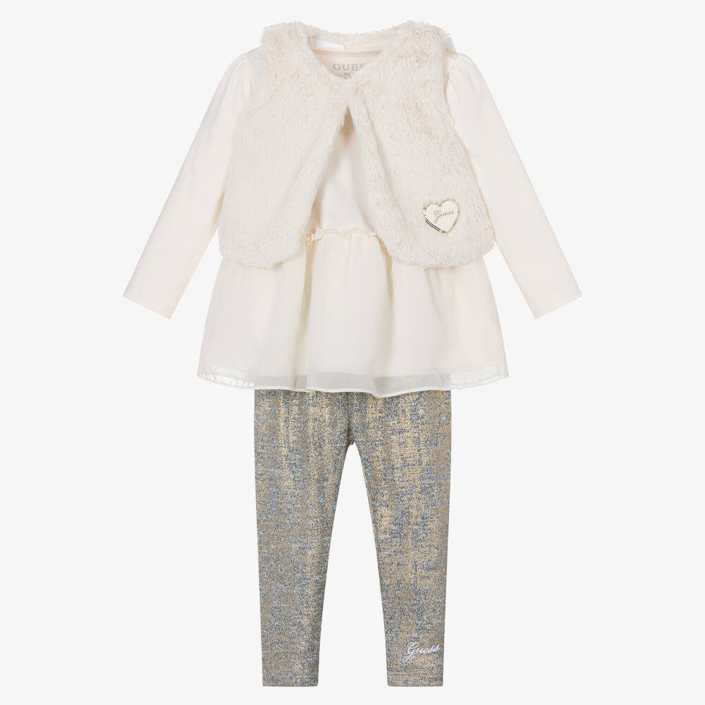 Guess-Baby Girls Beige & Gold Leggings Set | Childrensalon Outlet