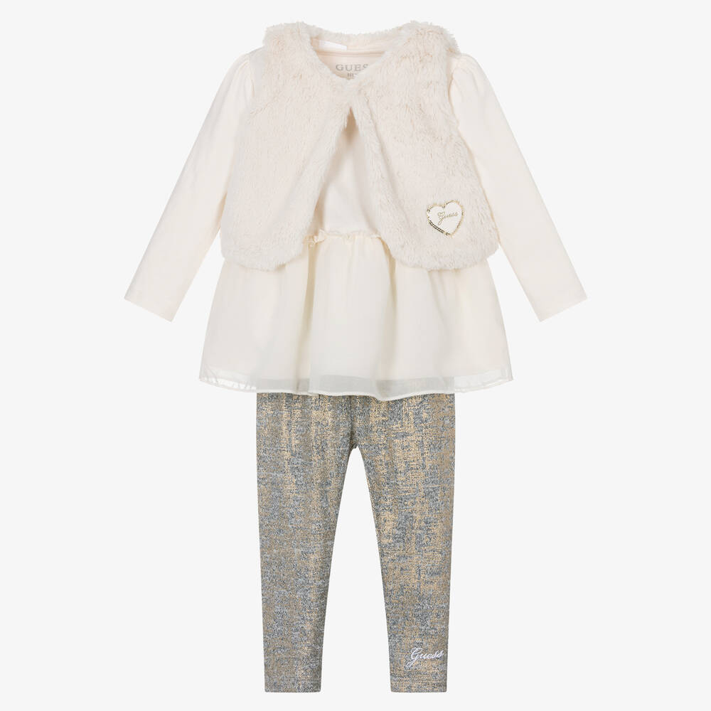 Guess - Baby Girls Beige & Gold Leggings Set | Childrensalon