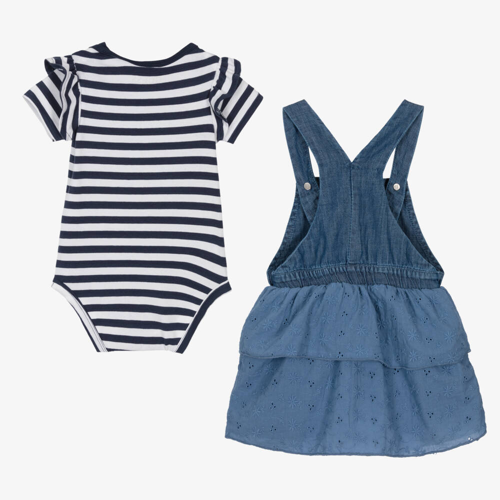 Guess-Baby Girls Blue Chambray Dungaree Dress Set | Childrensalon Outlet