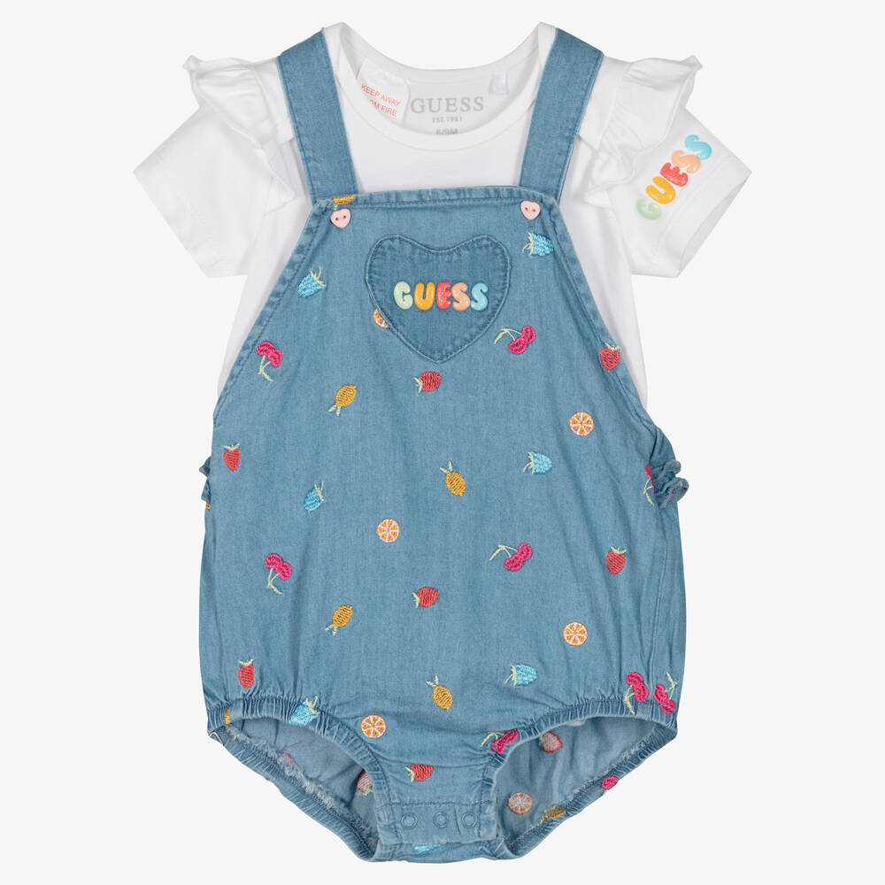 Guess - Top & kurze blaue Chambraylatzhose | Childrensalon