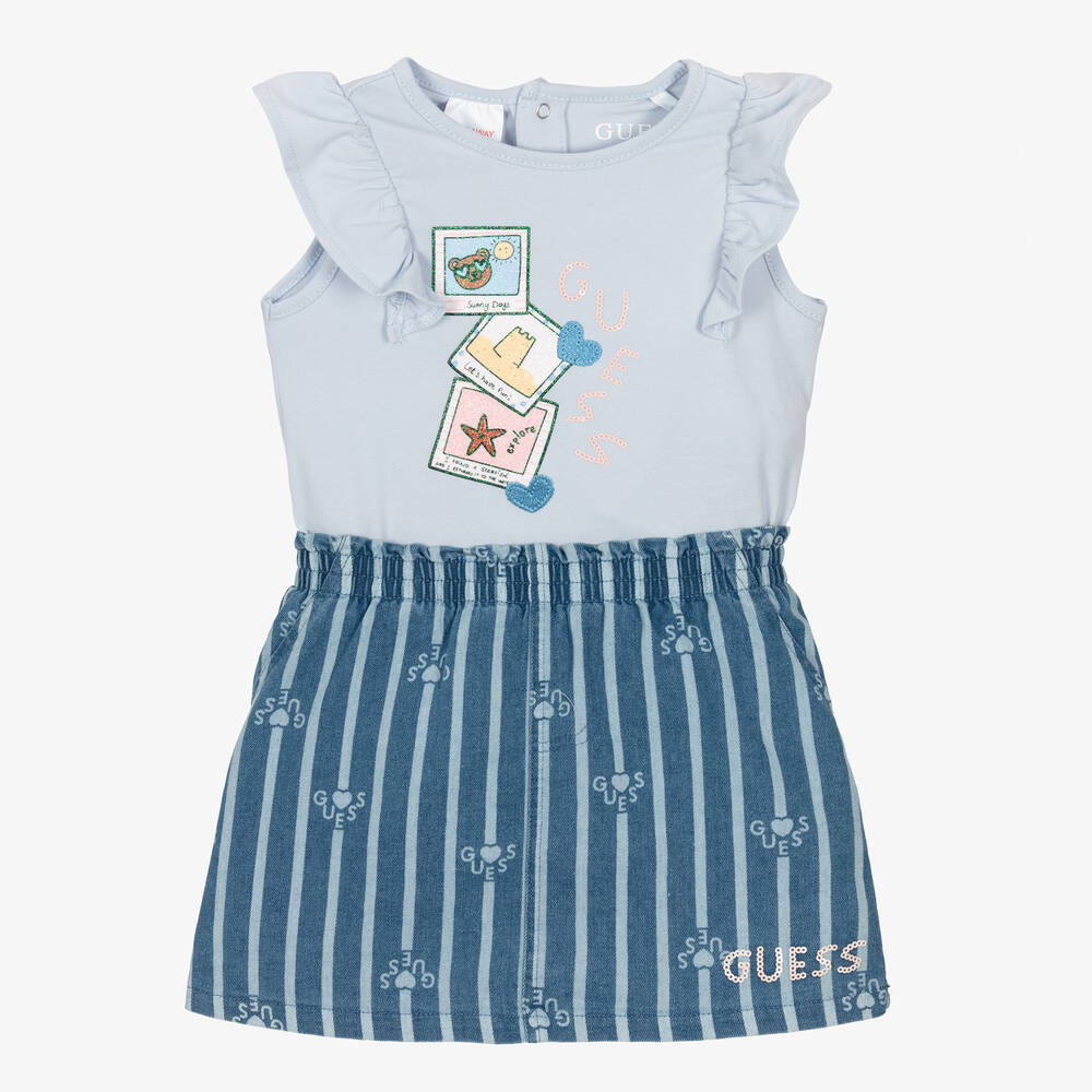 Guess-Baby Girls Blue Cotton Beach Skirt Set | Childrensalon Outlet
