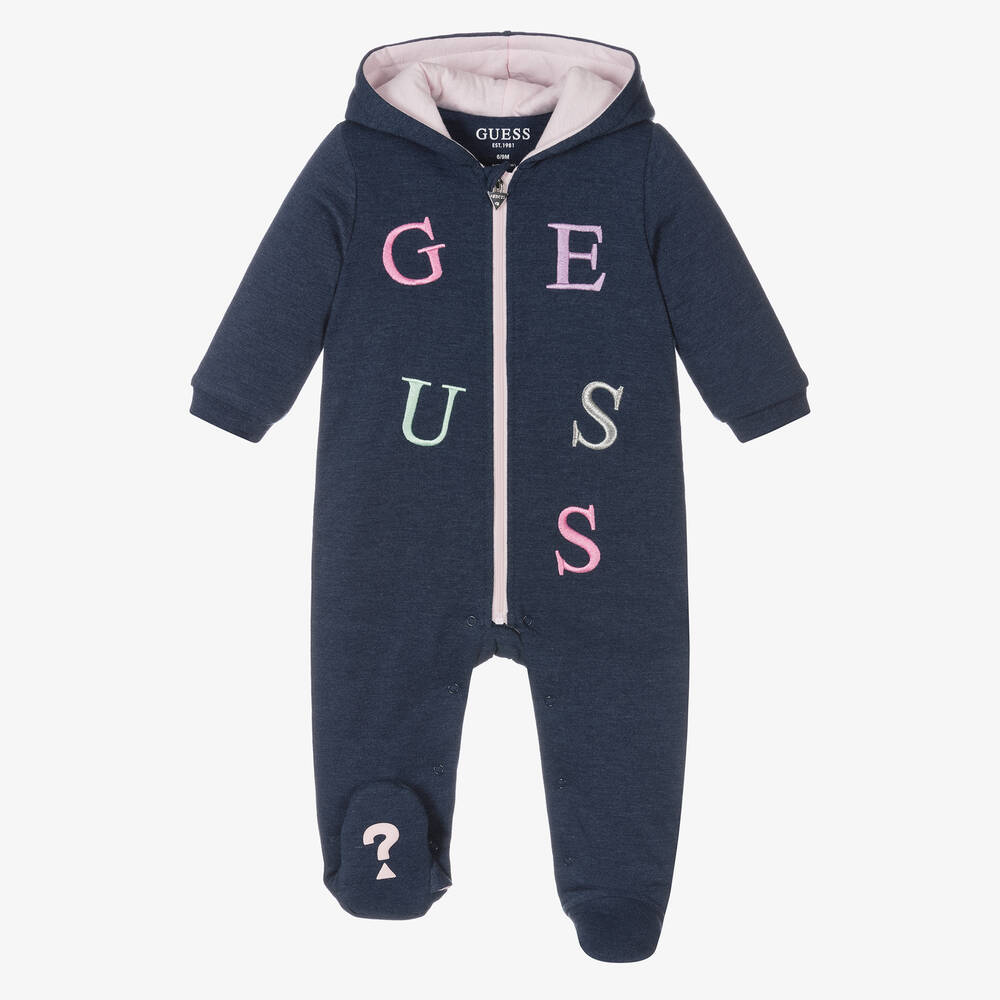 Guess-Baby Girls Blue Cotton Pramsuit | Childrensalon Outlet