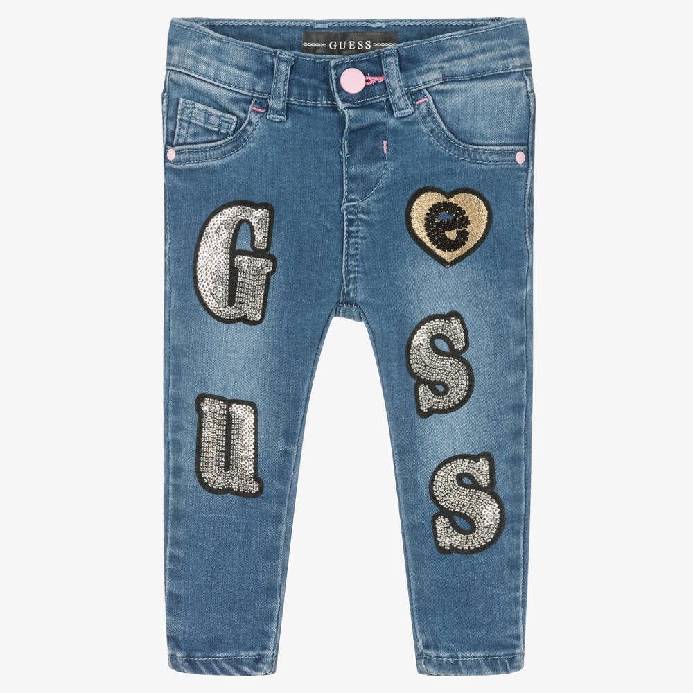 Guess - جينز قطن دنيم لون أزرق للمولودات | Childrensalon