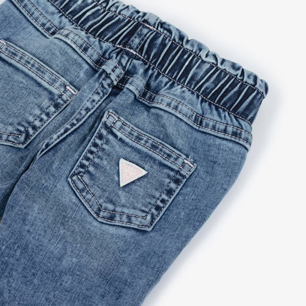 Guess-Baby Girls Blue Denim Jeggings with Colourful Logo Patches | Childrensalon Outlet