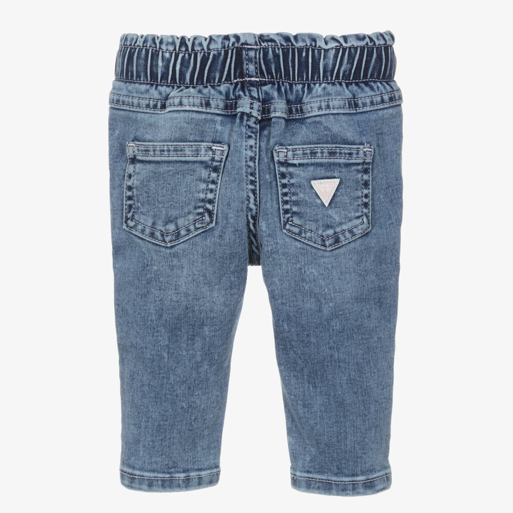 Guess-Baby Girls Blue Denim Jeggings with Colourful Logo Patches | Childrensalon Outlet