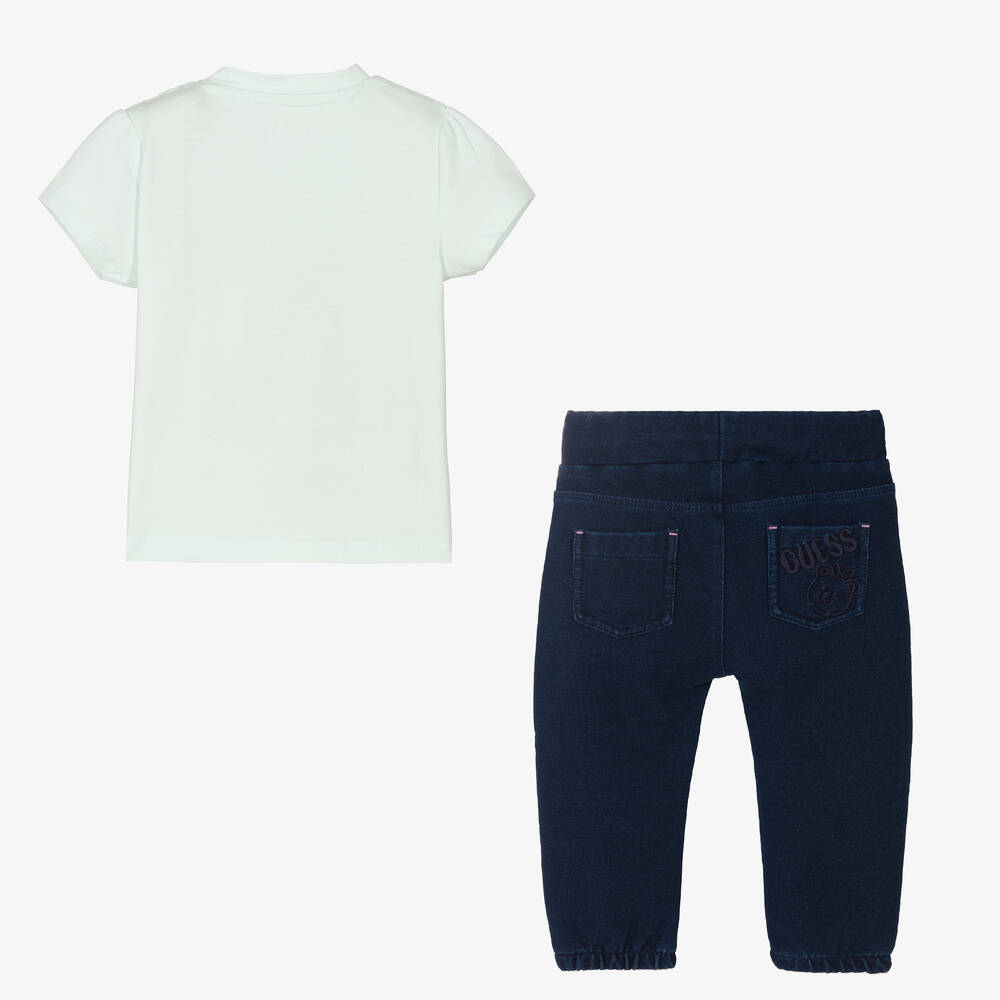 جيس-طقم بنطلون قطن جيرسي لون أخضر وأزرق للمولودات | Childrensalon Outlet