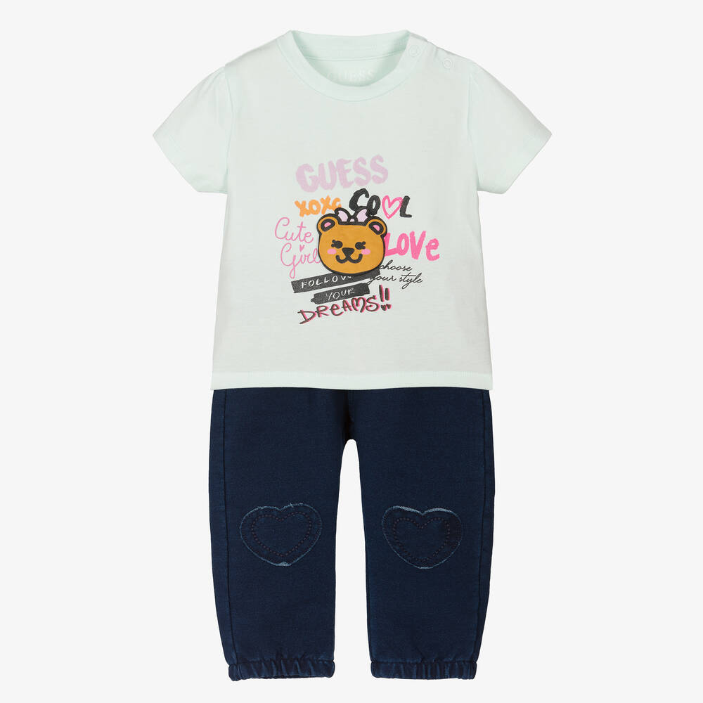 Guess-Зеленая футболка и синие брюки | Childrensalon Outlet