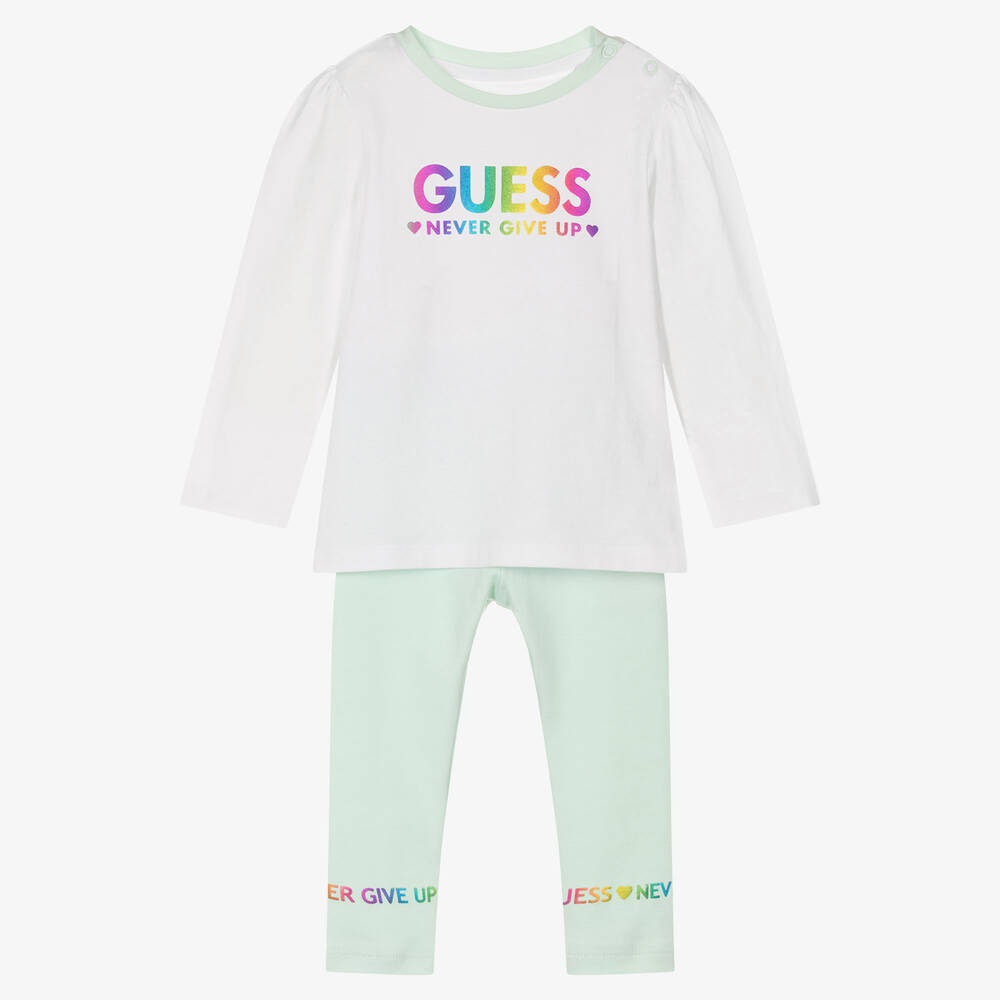 Guess - Baby Girls Green Cotton Leggings Set | Childrensalon