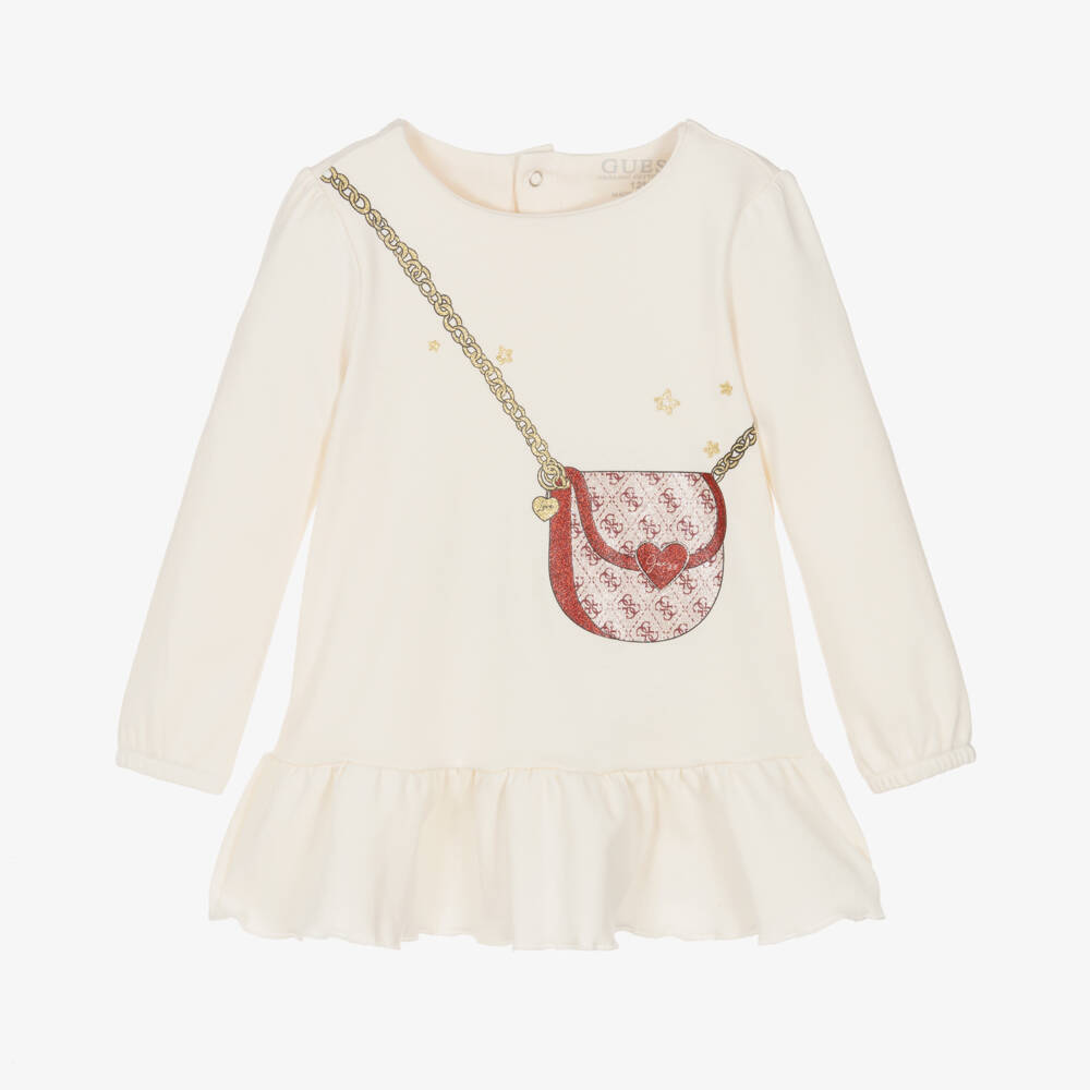 Guess-Baby Girls Ivory Cotton Dress with Sparkly Bag Print | Childrensalon Outlet
