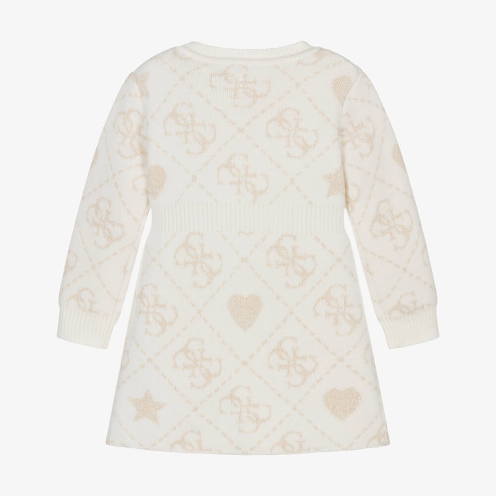 Guess-Baby Girls Ivory & Gold 4g Logo Knitted Dress | Childrensalon Outlet