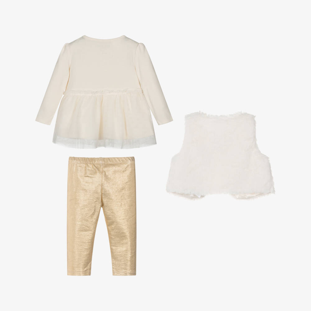 Guess-Baby Girls Ivory & Gold Cotton Leggings Set | Childrensalon Outlet