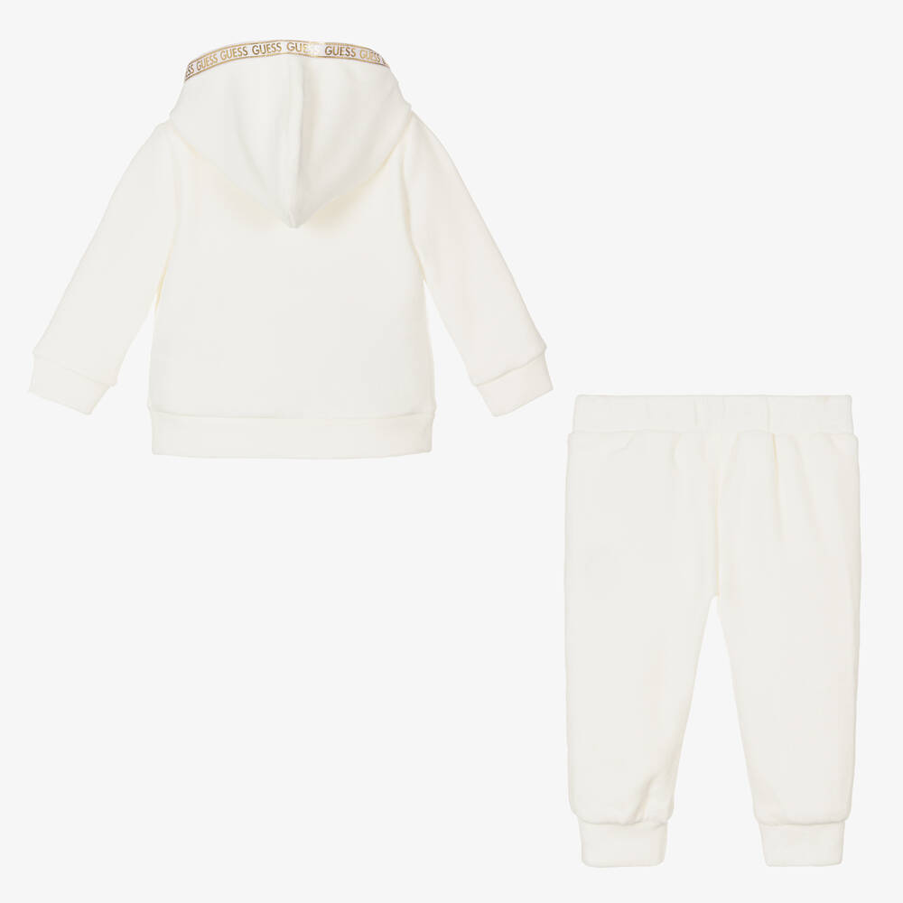 Guess-Baby Girls Ivory & Gold Velour Tracksuit | Childrensalon Outlet