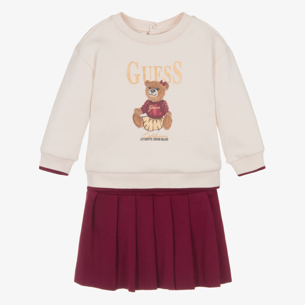 Guess-Baby Girls Ivory & Red Jersey Skirt Set with Bear Print | Childrensalon Outlet
