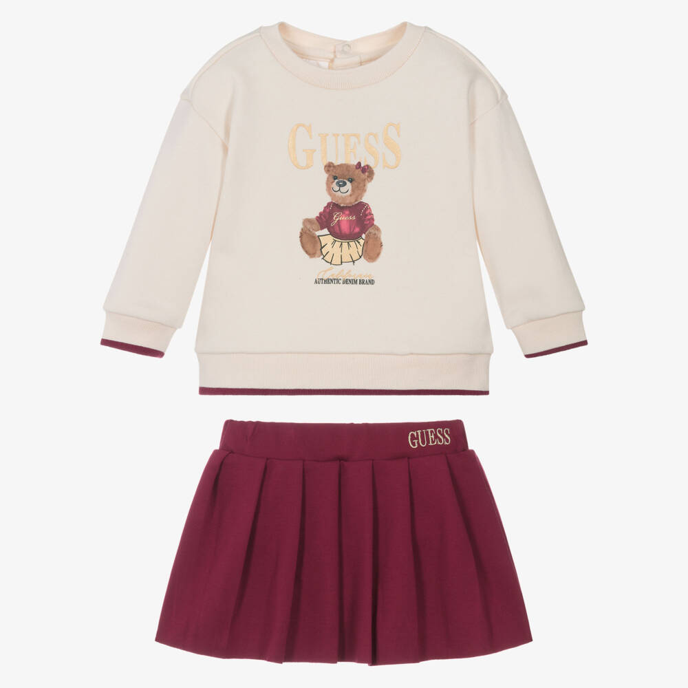 Guess-Baby Girls Ivory & Red Jersey Skirt Set with Bear Print | Childrensalon Outlet