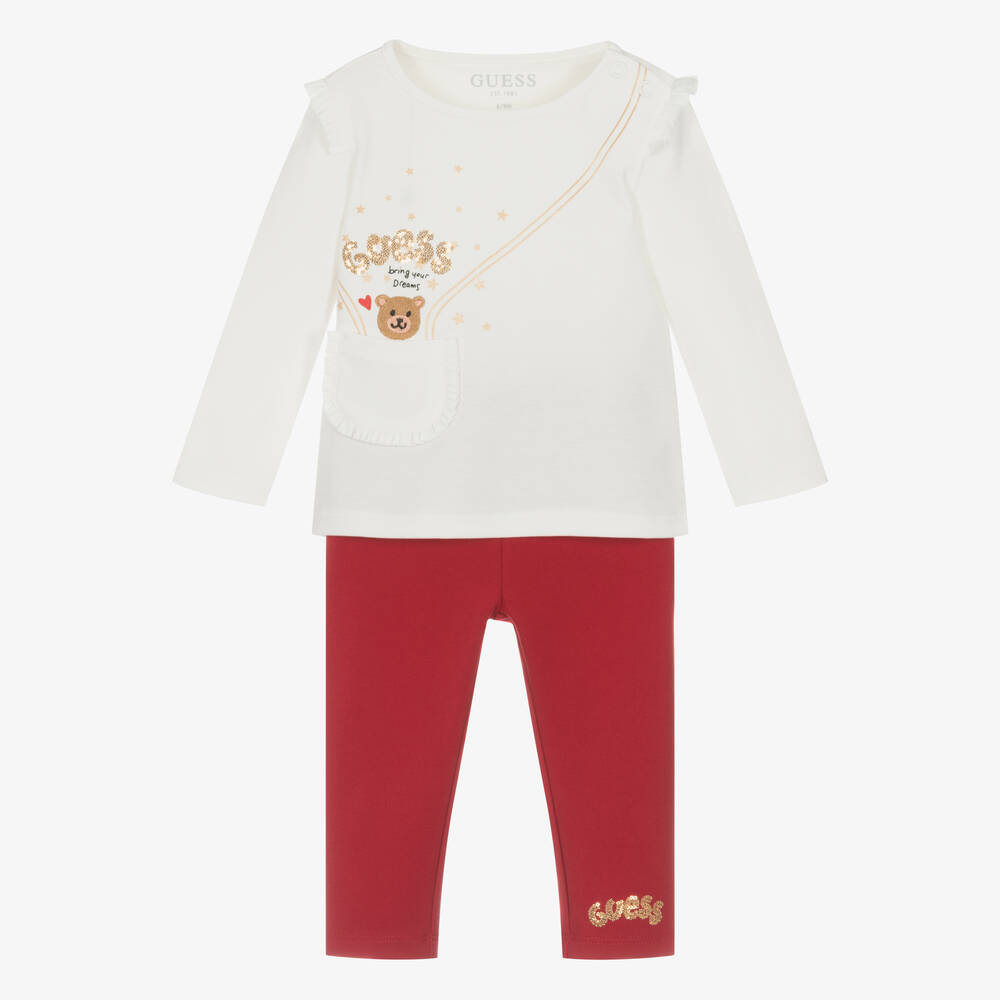 Guess - Baby-Leggings-Set in Elfenbein/Rot | Childrensalon