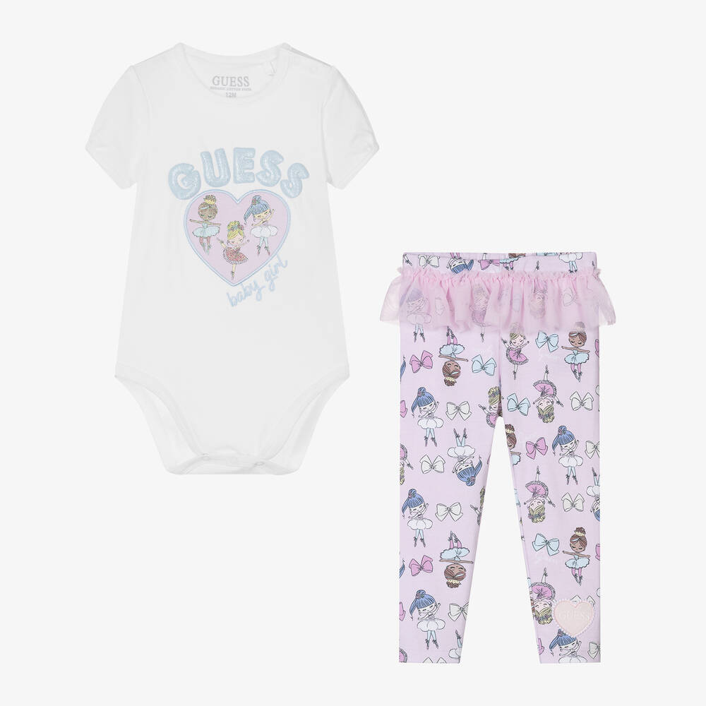 Guess-طقم ليقنز قطن جيرسي لون بنفسجي للمولودات | Childrensalon Outlet