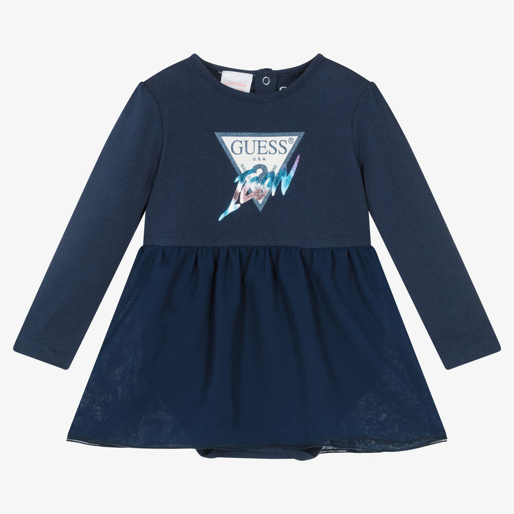 Guess - Синее хлопковое платье для малышек | Childrensalon