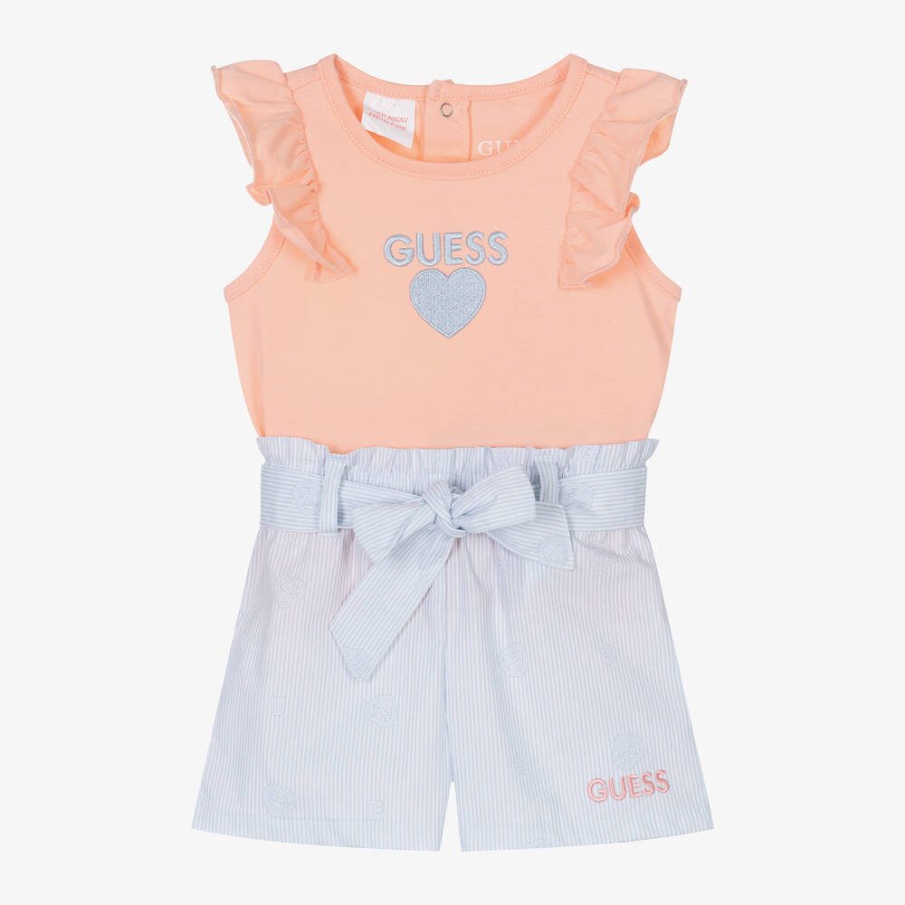 Guess-Baby Girls Orange & Blue Shorts Set | Childrensalon Outlet