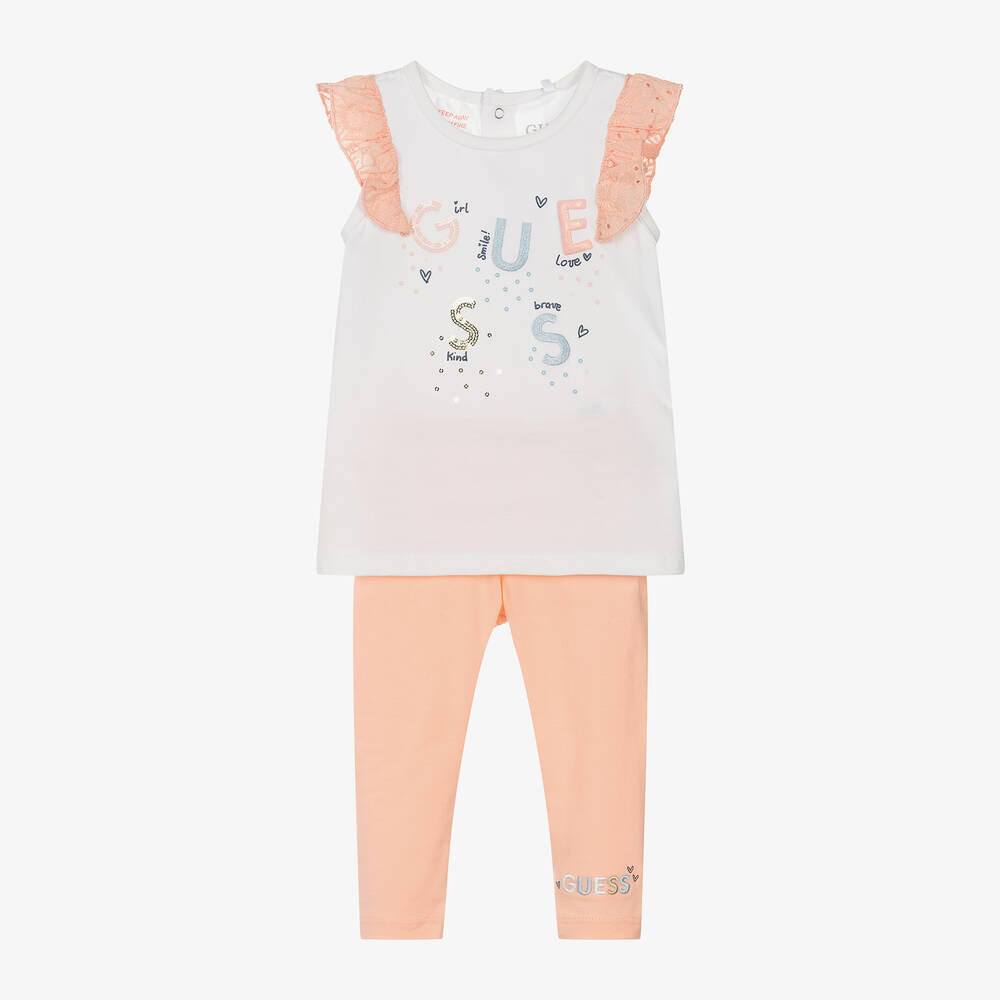 Guess-Baby Girls Orange Cotton Leggings Set | Childrensalon Outlet