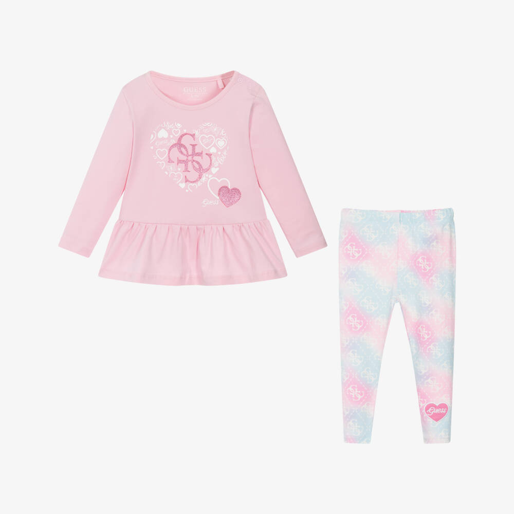 Guess-Baby Girls Pink 4G Logo Dress & Leggings Set | Childrensalon Outlet