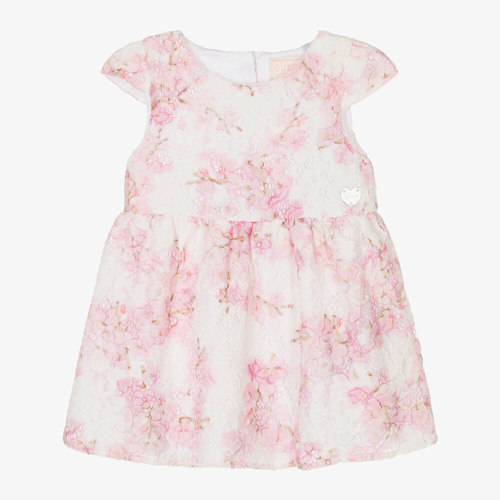 Guess-Baby Girls Pink Blossom Lace Dress | Childrensalon Outlet