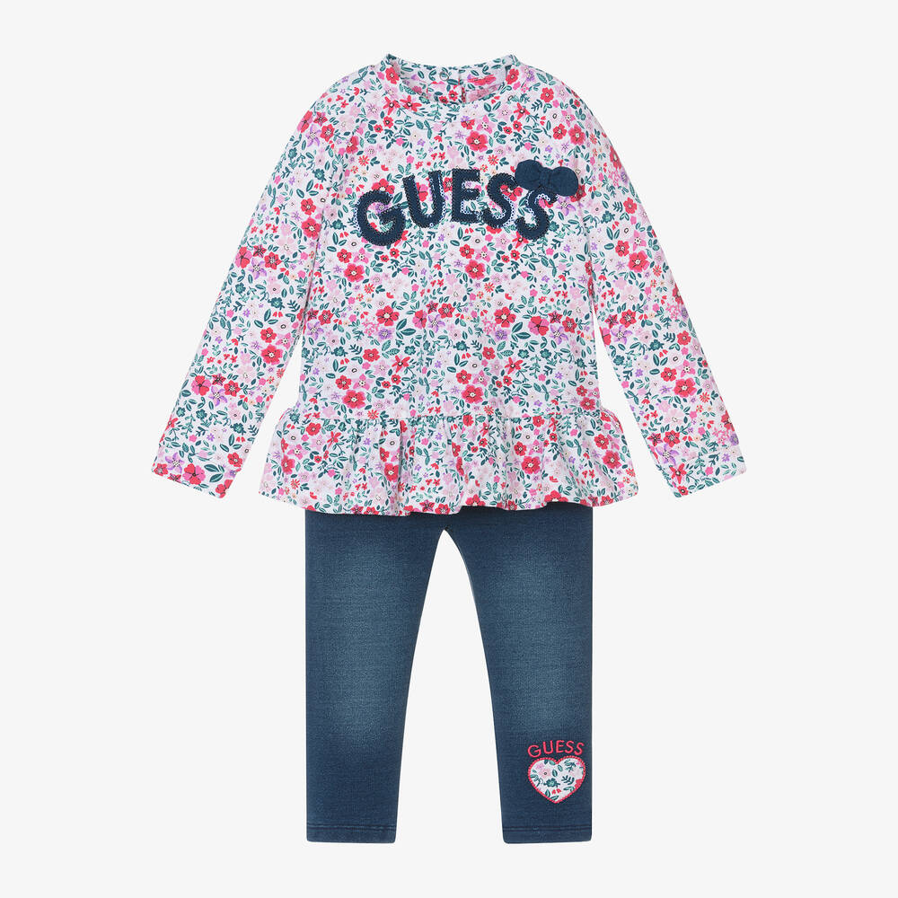 Guess-Baby Girls Pink & Blue Cotton Leggings Set | Childrensalon Outlet