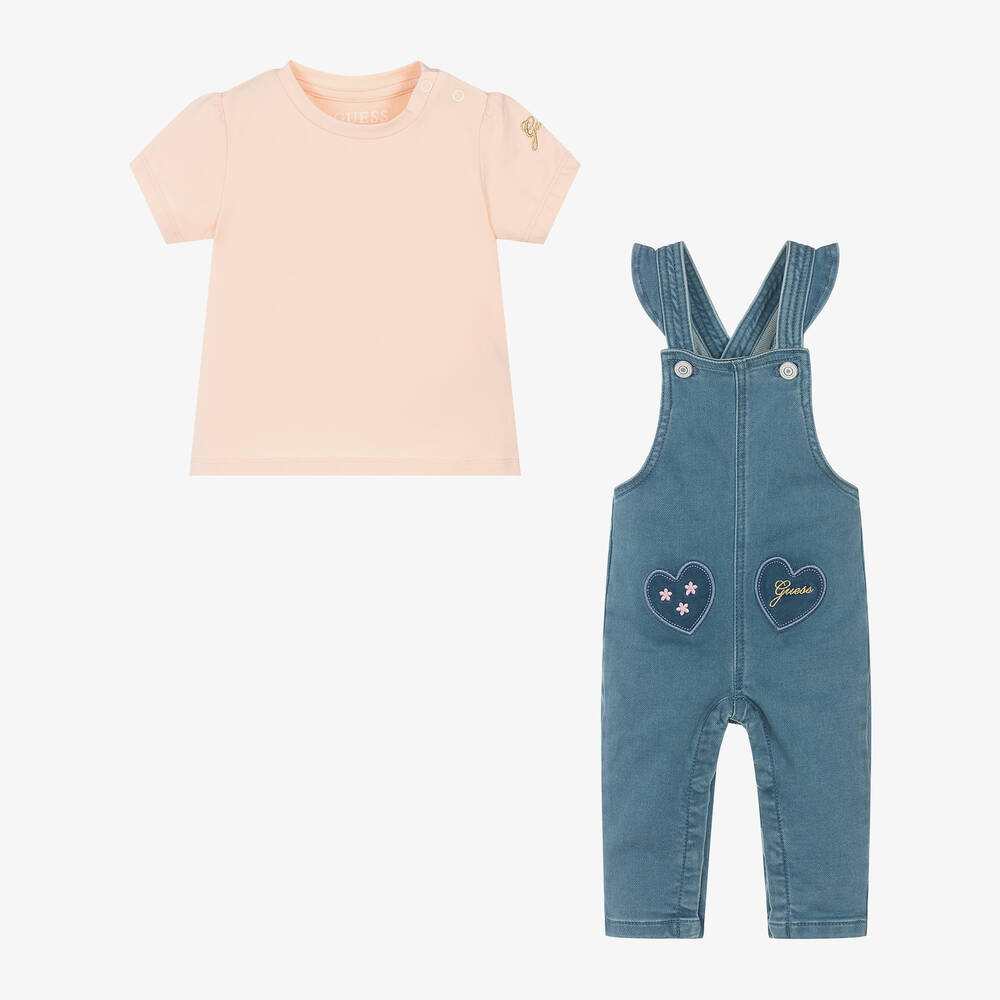 Guess-Розовый топ и синий полукомбинезон для малышек | Childrensalon Outlet