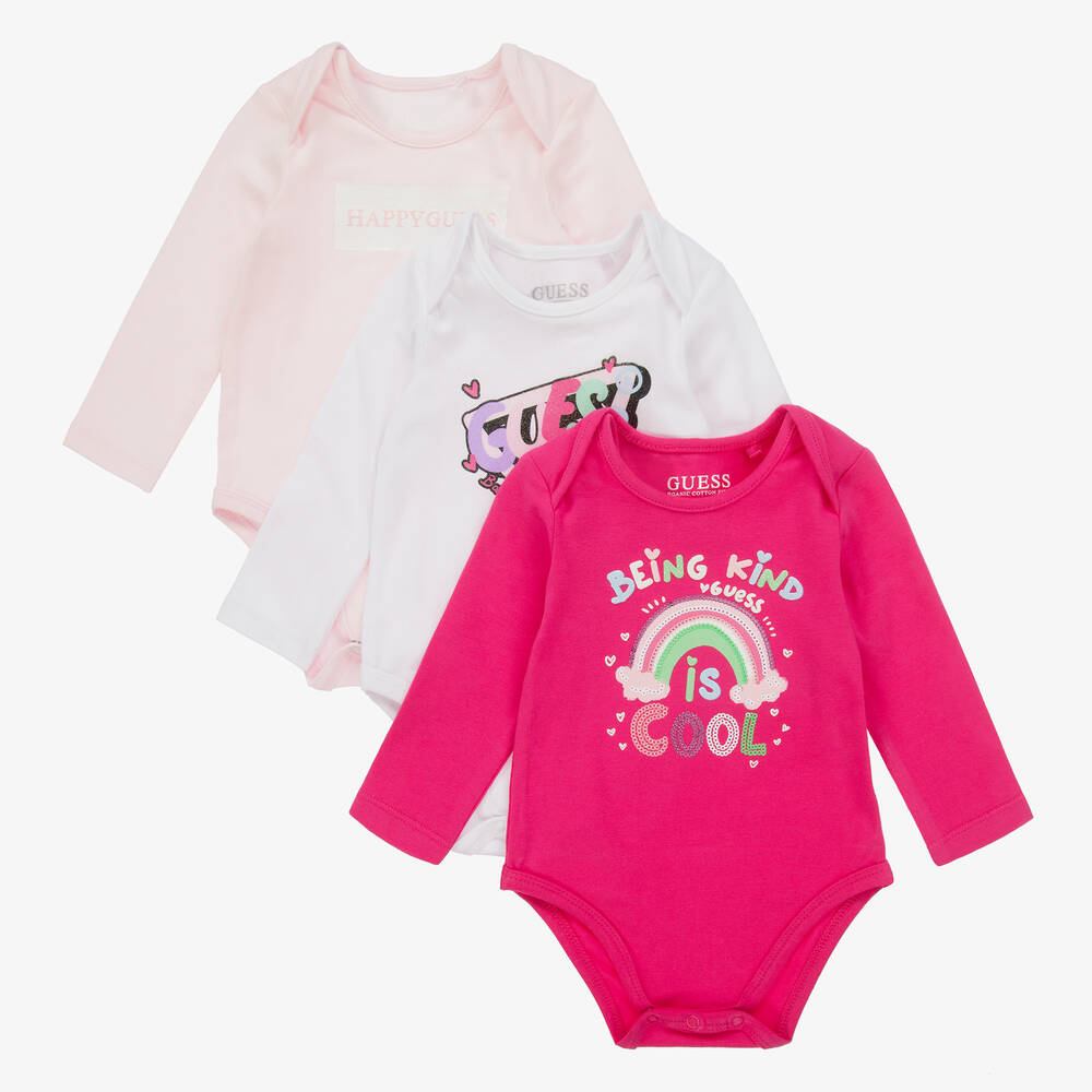 Guess - Lot de 3 bodies rose pour bébé fille | Childrensalon