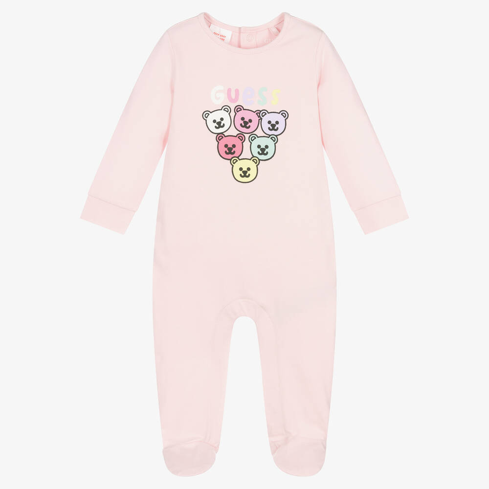 Guess - Baby Girls Pink Cotton Babygrow | Childrensalon