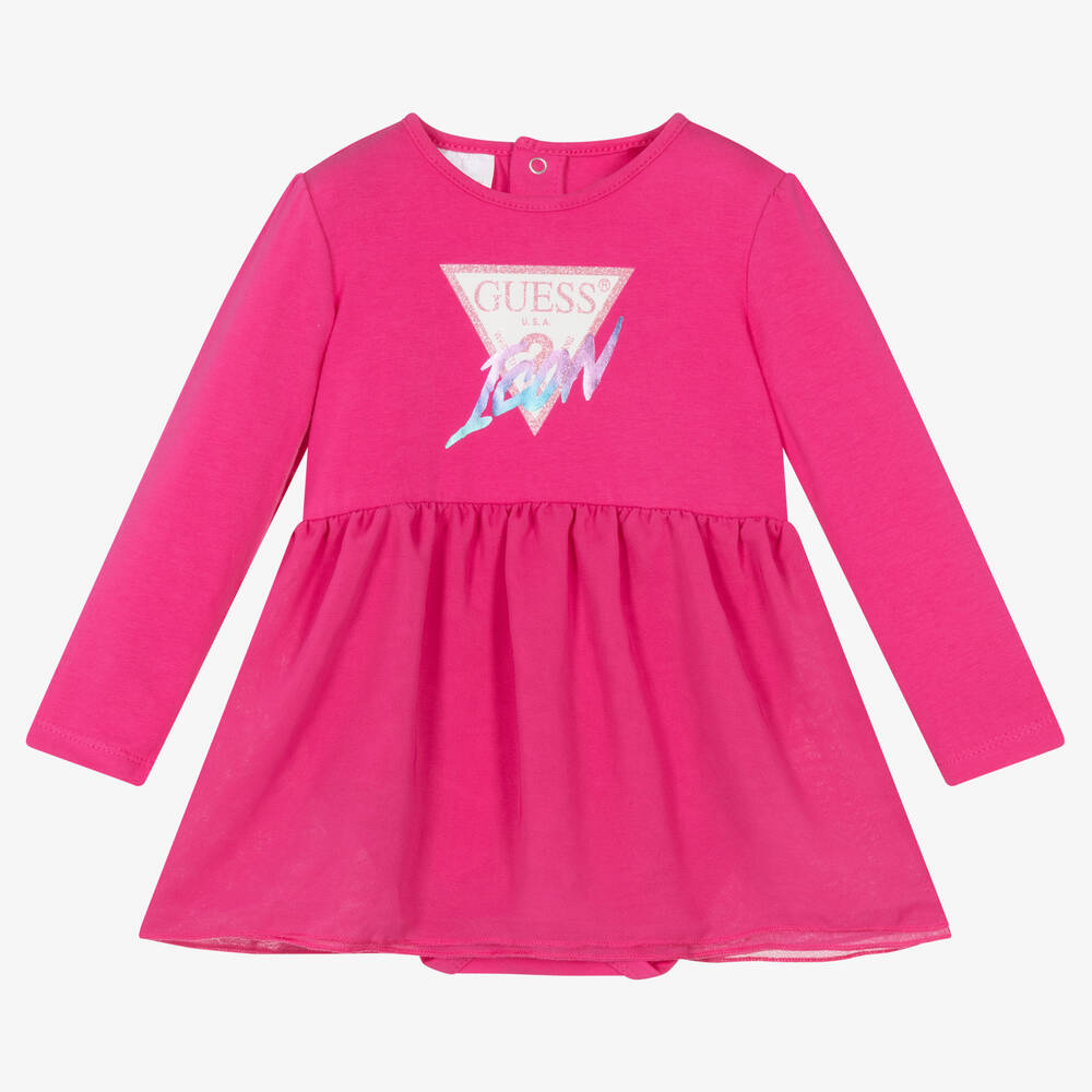 Guess - Baby Girls Pink Cotton Dress | Childrensalon