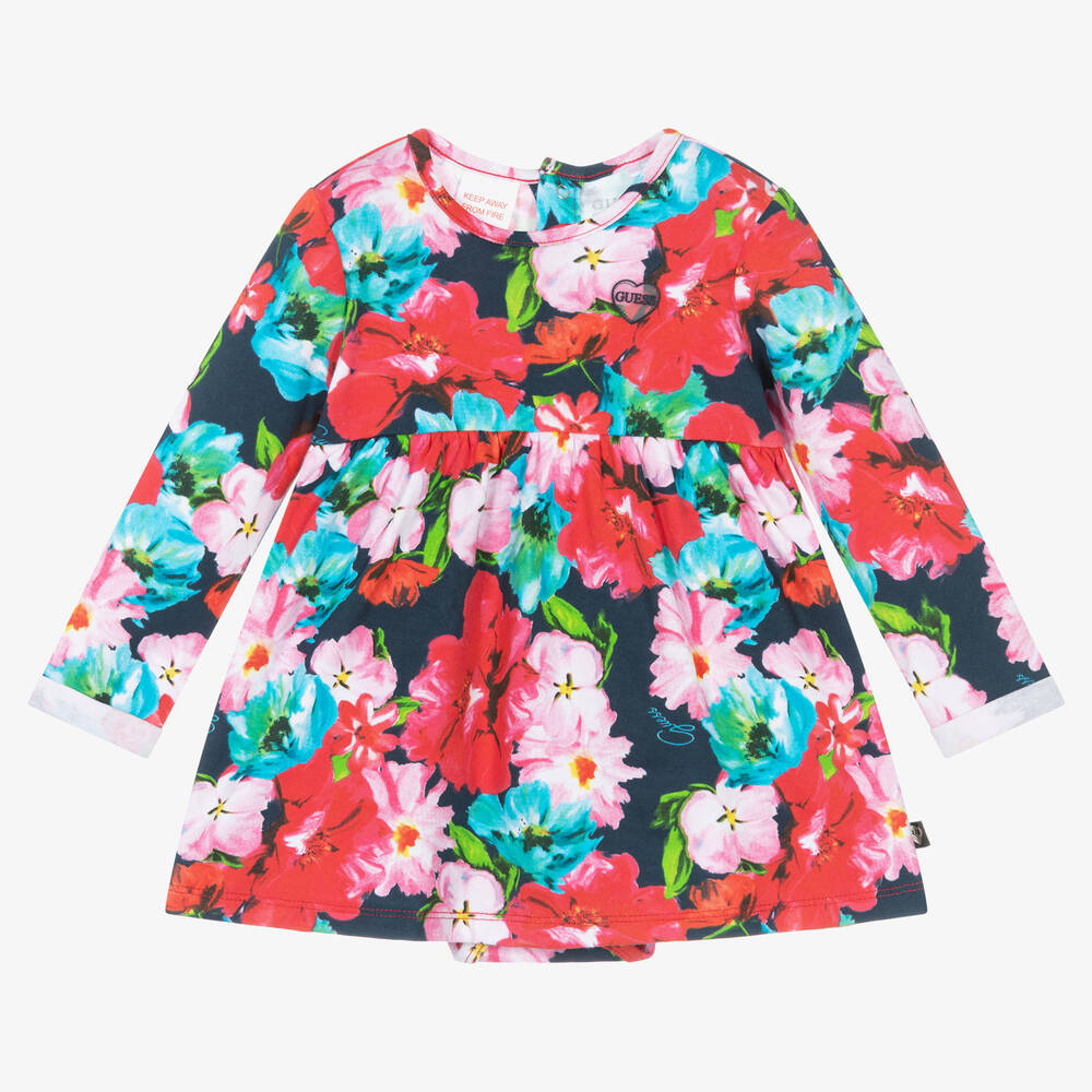 Guess - Robe rose en coton à fleurs bébé  | Childrensalon