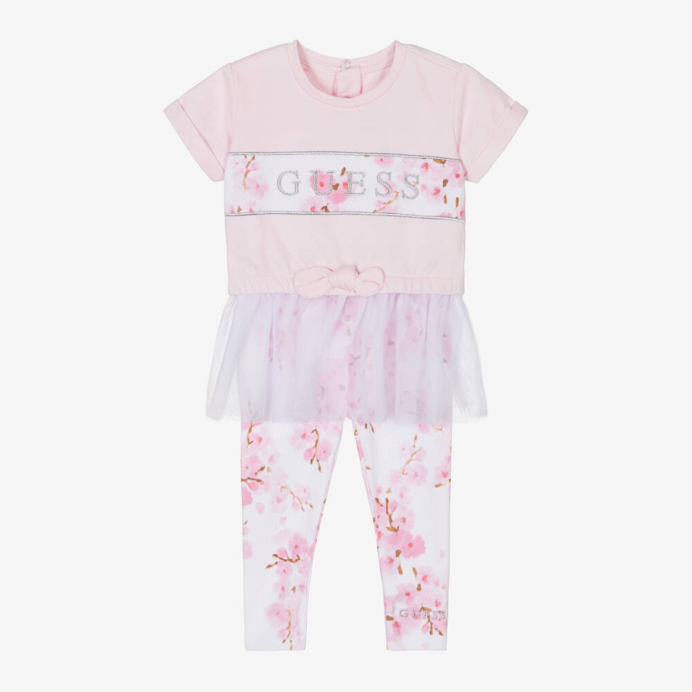Guess-Baby Girls Pink Cotton Floral Leggings Set | Childrensalon Outlet