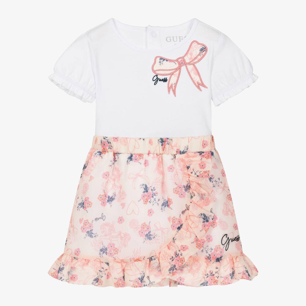 Guess-Baby Girls Pink Cotton Floral Skirt Set | Childrensalon Outlet