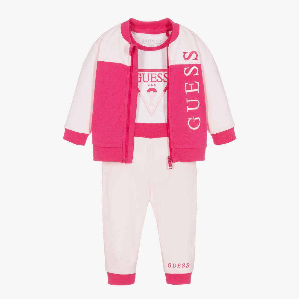 Guess Ensemble jogging rose en coton bebe Childrensalon Outlet