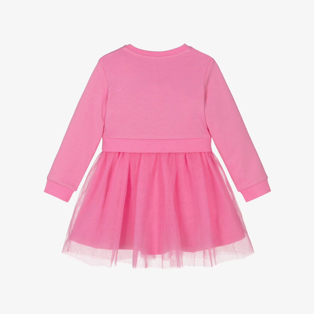 Guess-Baby Girls Pink Cotton & Tulle Glittery Logo Dress | Childrensalon Outlet