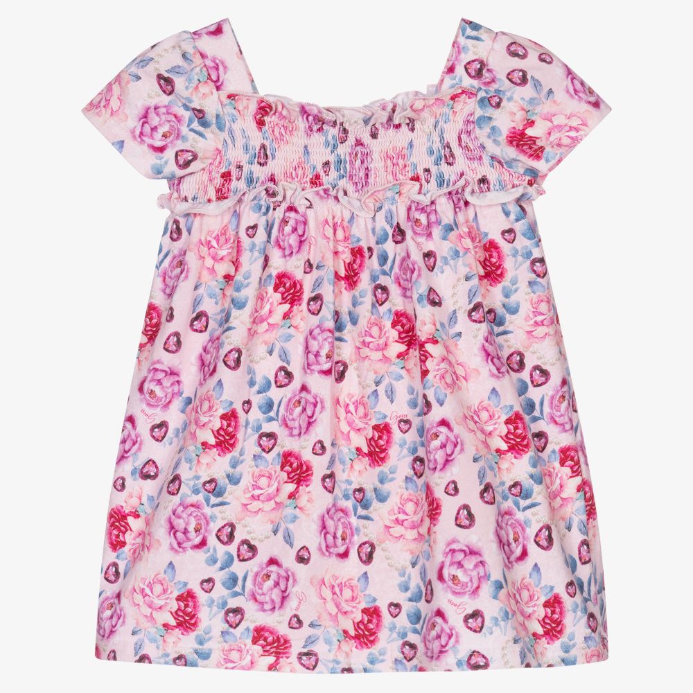 جيس-فستان قطن عضوي جيرسي لون زهري بطبعة ورود | Childrensalon Outlet