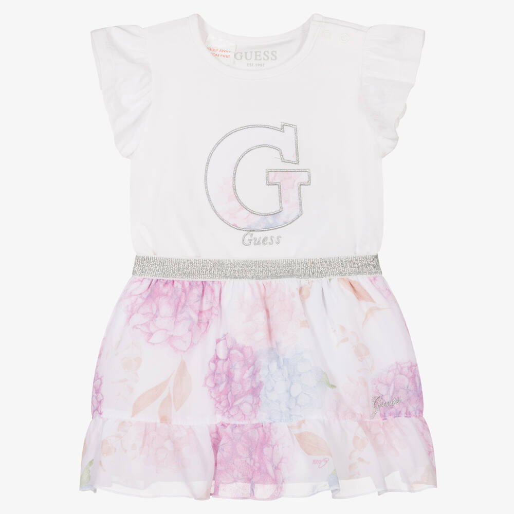 Guess - Ensemble jupe rose à fleurs bébé | Childrensalon