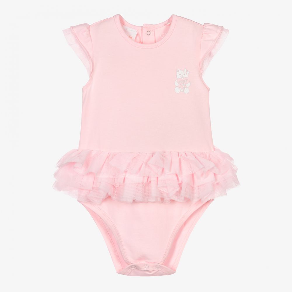 Guess-تبّان قطن جيرسي مزين بكشكش لون زهري باهت للمولودات | Childrensalon Outlet