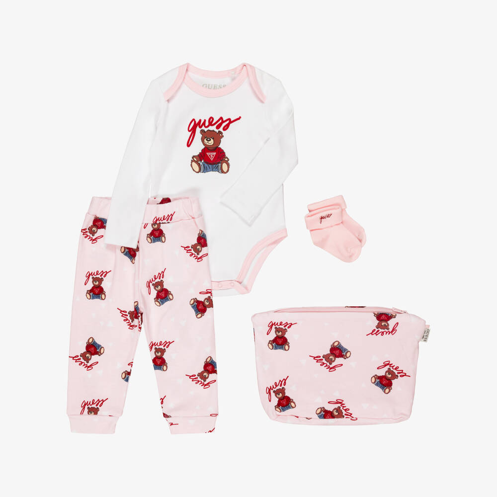 Guess-Baby Girls Pink Teddy Bear Outfit Set | Childrensalon Outlet