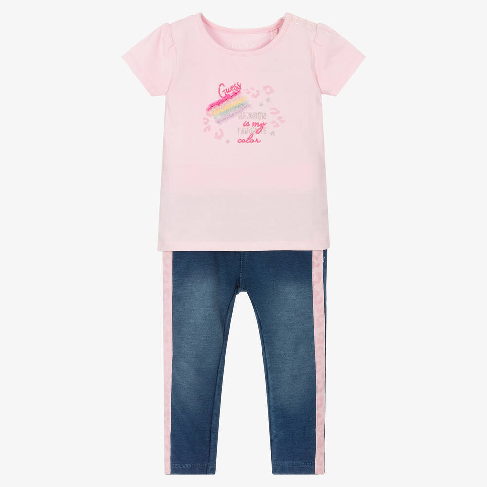 Guess - Розовая футболка и штанишки для малышек | Childrensalon