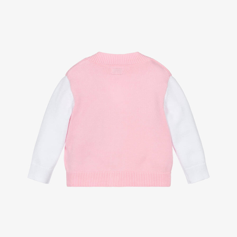 Guess-Baby Girls Pink & White Appliqué Cardigan | Childrensalon Outlet